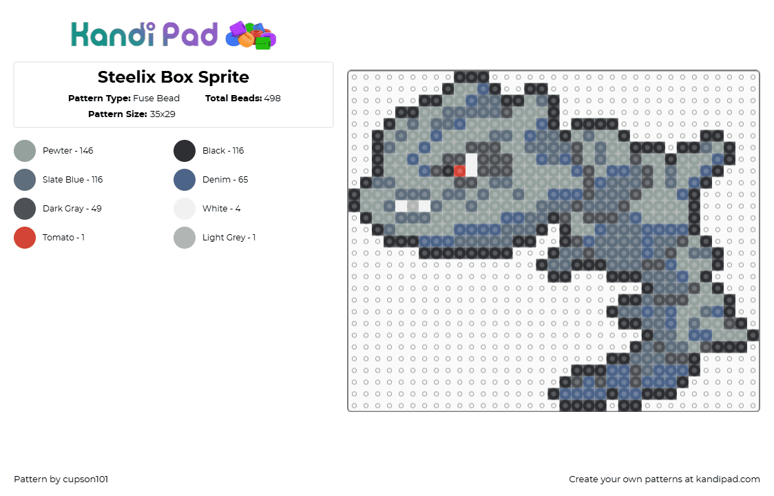 Steelix Box Sprite Fuse Bead Pattern - Kandi Pad | Kandi Patterns, Fuse ...