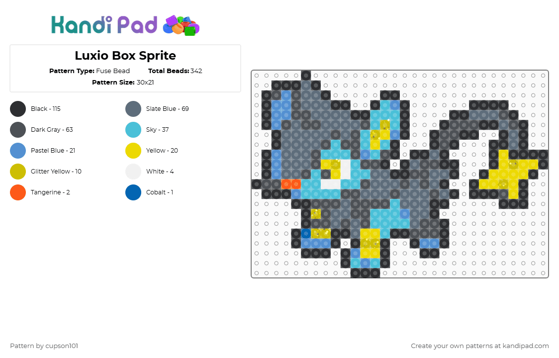 Luxio Box Sprite - Fuse Bead Pattern by cupson101 on Kandi Pad - gray,light blue