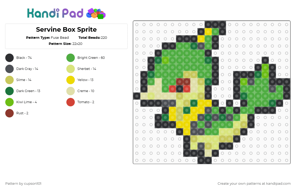 Servine Box Sprite - Fuse Bead Pattern by cupson101 on Kandi Pad - yellow,green
