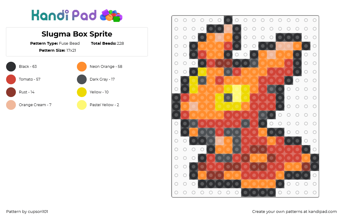 Slugma Box Sprite - Fuse Bead Pattern by cupson101 on Kandi Pad - red,orange