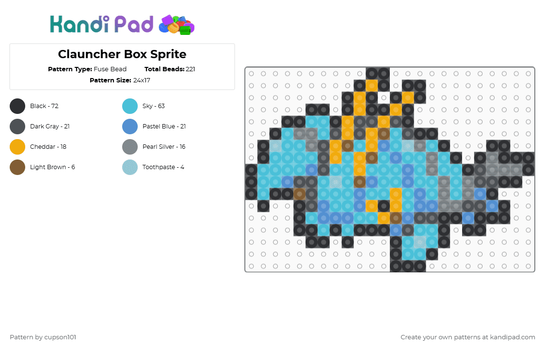 Clauncher Box Sprite - Fuse Bead Pattern by cupson101 on Kandi Pad - gray,light blue
