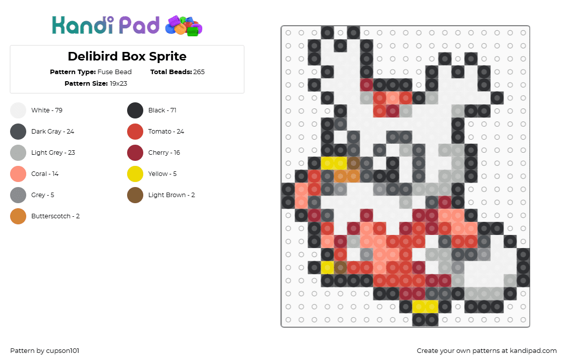 Delibird Box Sprite - Fuse Bead Pattern by cupson101 on Kandi Pad - white,gray,red,beige