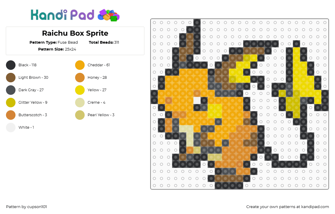 Raichu Box Sprite - Fuse Bead Pattern by cupson101 on Kandi Pad - orange
