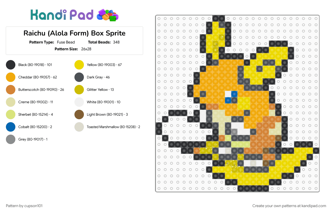 Raichu (Alola Form) Box Sprite - Fuse Bead Pattern by cupson101 on Kandi Pad - gray, orange, yellow