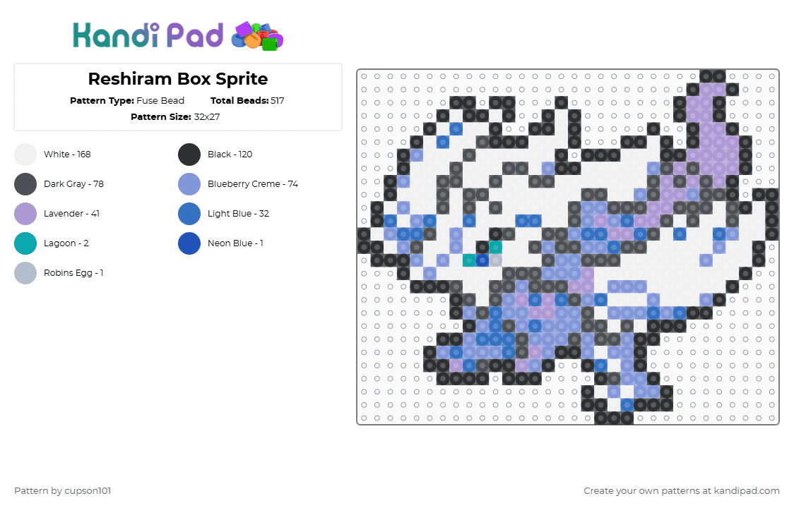 Reshiram Box Sprite Fuse Bead Pattern - Kandi Pad | Kandi Patterns ...