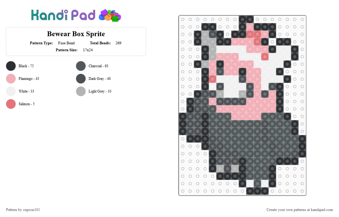 Bewear Box Sprite - Fuse Bead Pattern by cupson101 on Kandi Pad - beige, gray, pink