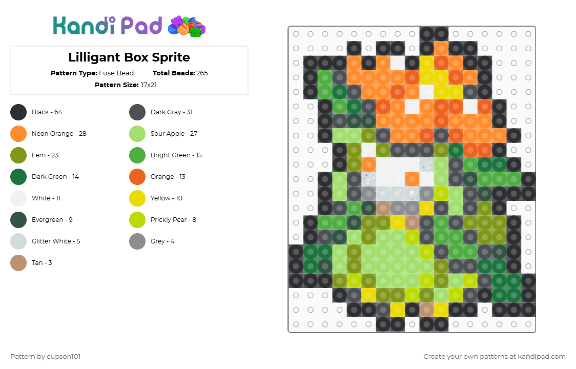 Lilligant Box Sprite - Fuse Bead Pattern by cupson101 on Kandi Pad - gray,orange,green