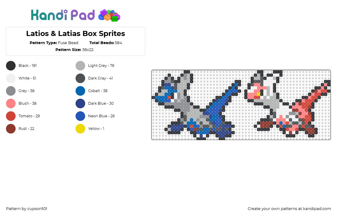 Latios & Latias Box Sprites - Fuse Bead Pattern by cupson101 on Kandi Pad - gray,beige,red,blue
