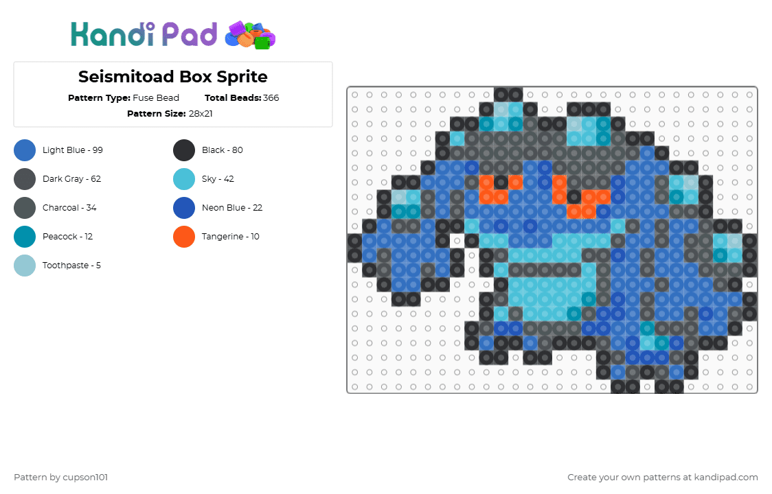 Seismitoad Box Sprite - Fuse Bead Pattern by cupson101 on Kandi Pad - gray,light blue,blue