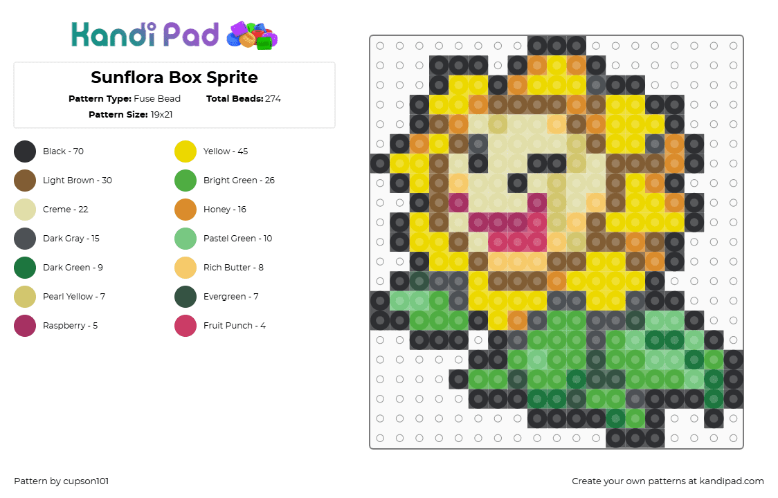 Sunflora Box Sprite - Fuse Bead Pattern by cupson101 on Kandi Pad - tan,yellow,green