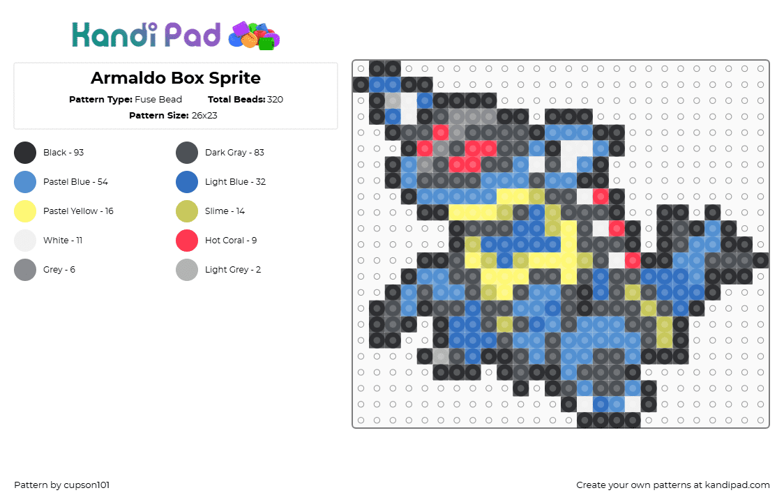 Armaldo Box Sprite - Fuse Bead Pattern by cupson101 on Kandi Pad - gray,blue,light blue