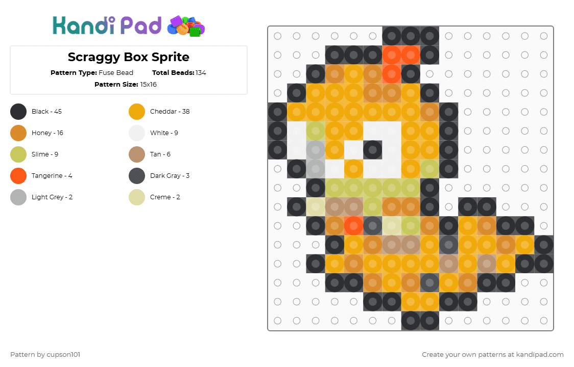 Scraggy Box Sprite - Fuse Bead Pattern by cupson101 on Kandi Pad - orange
