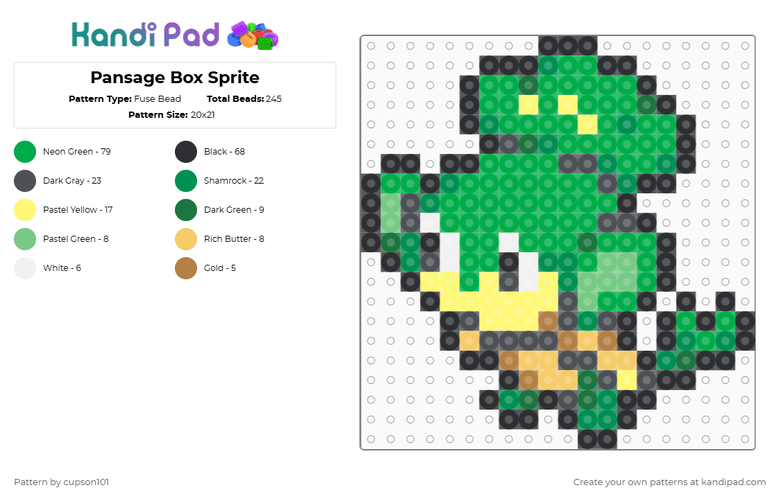Pansage Box Sprite - Fuse Bead Pattern by cupson101 on Kandi Pad - green