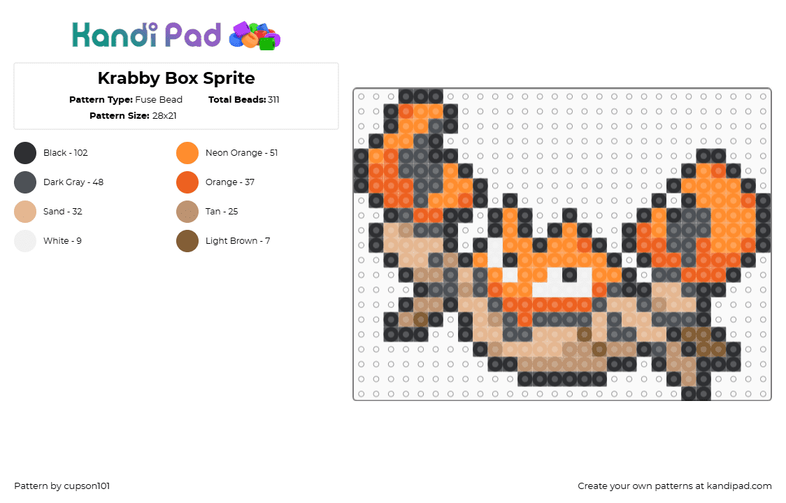 Krabby Box Sprite - Fuse Bead Pattern by cupson101 on Kandi Pad - gray,beige,orange