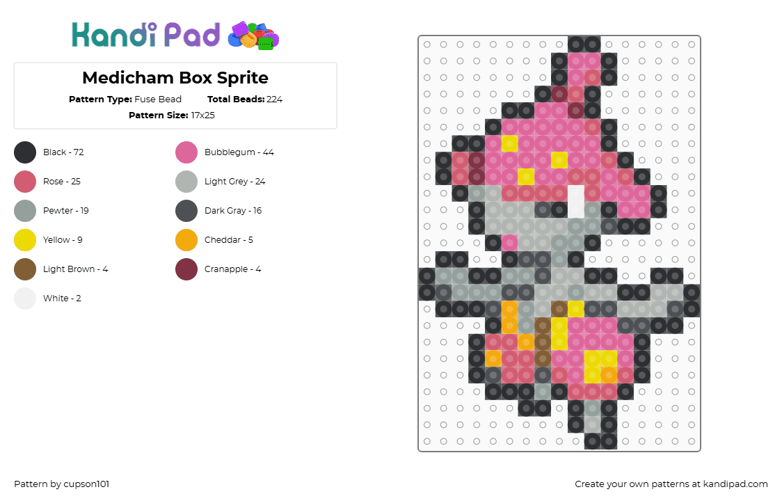 Medicham Box Sprite - Fuse Bead Pattern by cupson101 on Kandi Pad - gray,beige,red,pink