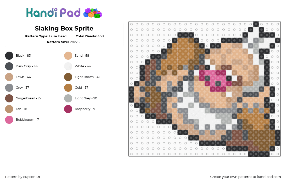 Slaking Box Sprite - Fuse Bead Pattern by cupson101 on Kandi Pad - gray,beige,tan