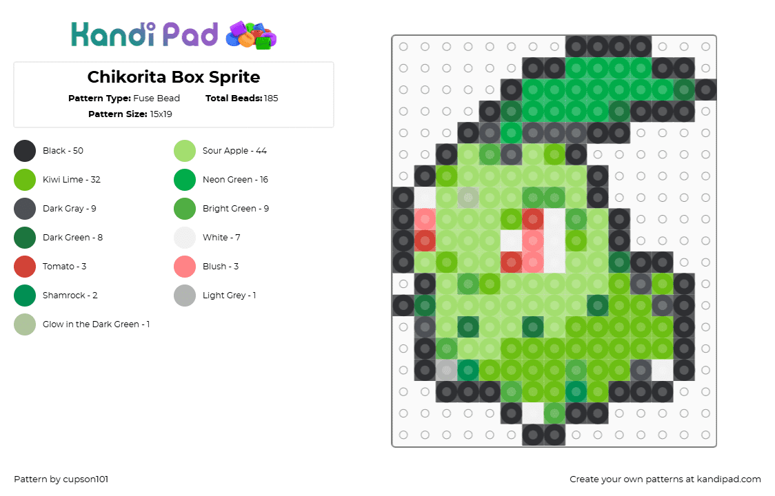 Chikorita Box Sprite - Fuse Bead Pattern by cupson101 on Kandi Pad - green