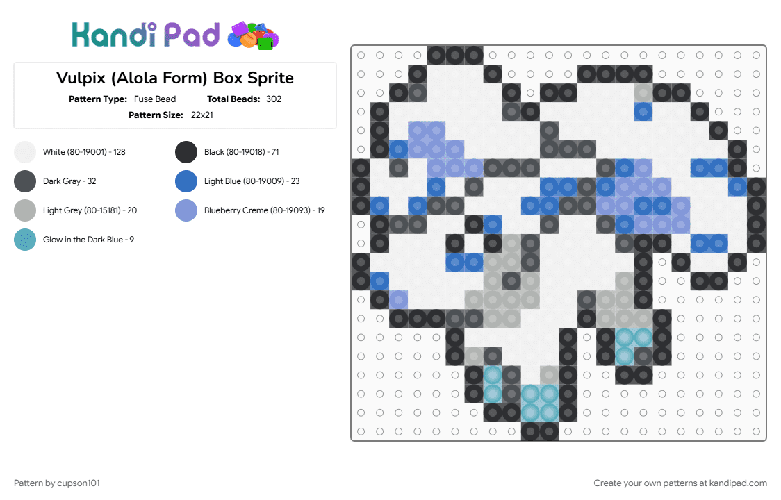 Vulpix (Alola Form) Box Sprite - Fuse Bead Pattern by cupson101 on Kandi Pad - gray, light blue, white