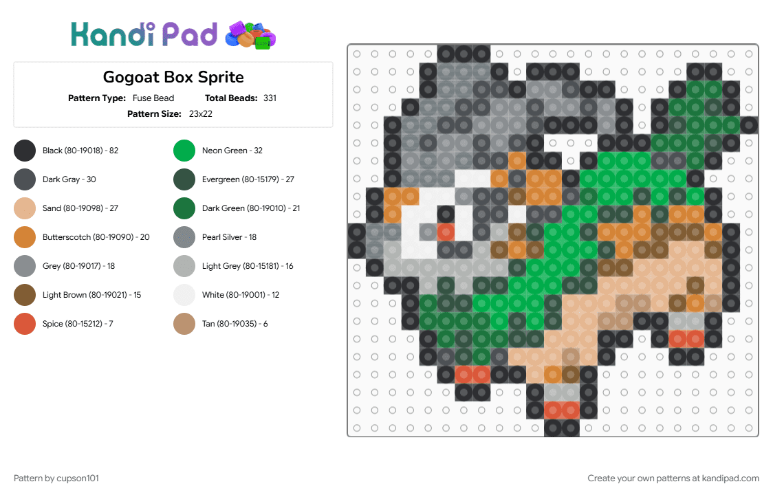 Gogoat Box Sprite - Fuse Bead Pattern by cupson101 on Kandi Pad - beige, gray, green