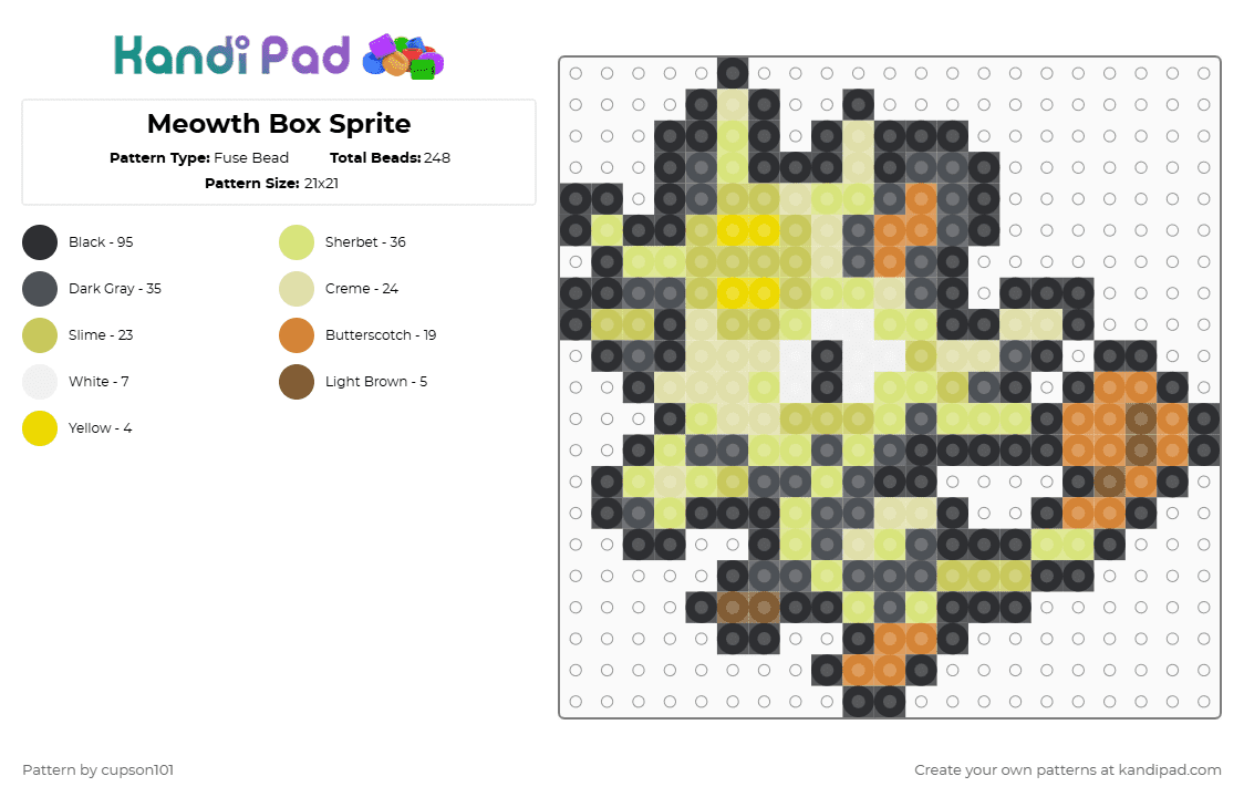 Meowth Box Sprite - Fuse Bead Pattern by cupson101 on Kandi Pad - gray,yellow