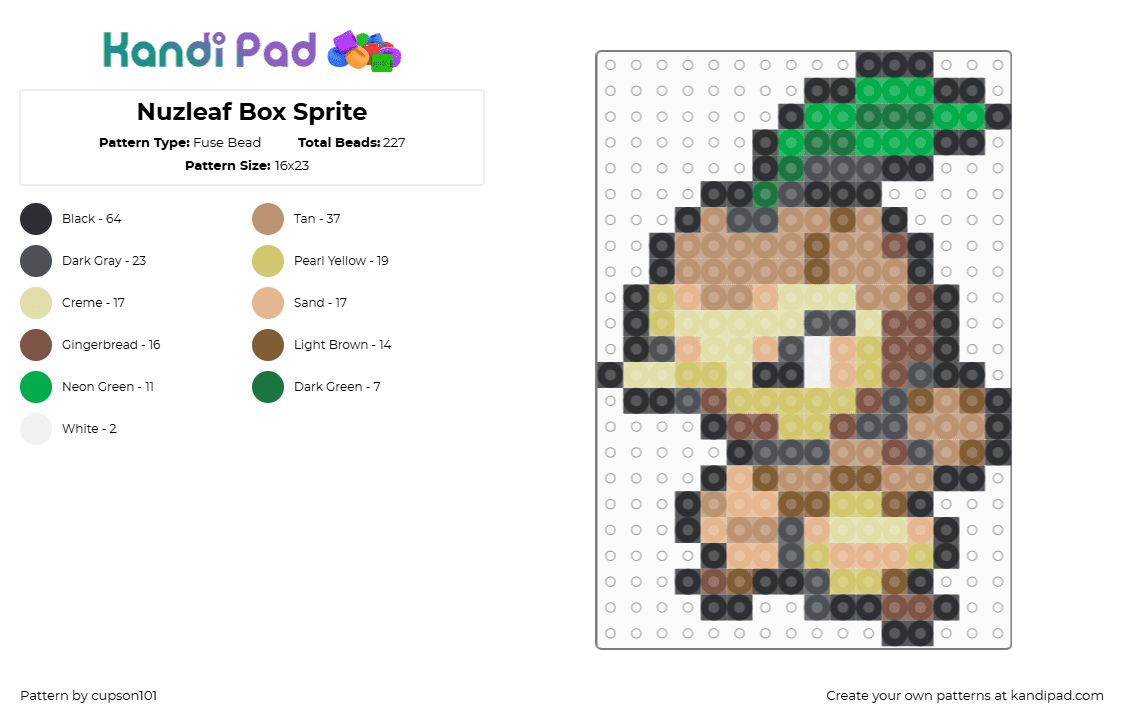 Nuzleaf Box Sprite - Fuse Bead Pattern by cupson101 on Kandi Pad - yellow,beige,tan
