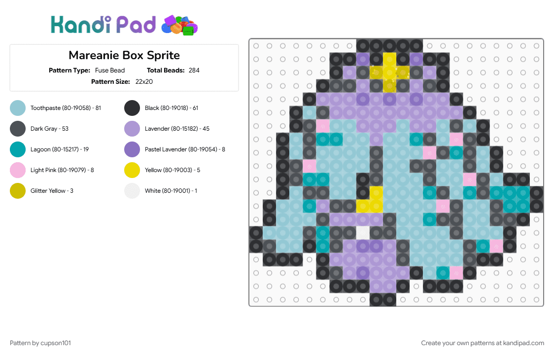 Mareanie Box Sprite - Fuse Bead Pattern by cupson101 on Kandi Pad - gray, light blue, pink