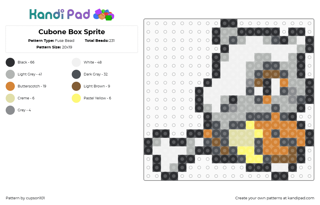 Cubone Box Sprite - Fuse Bead Pattern by cupson101 on Kandi Pad - gray,beige