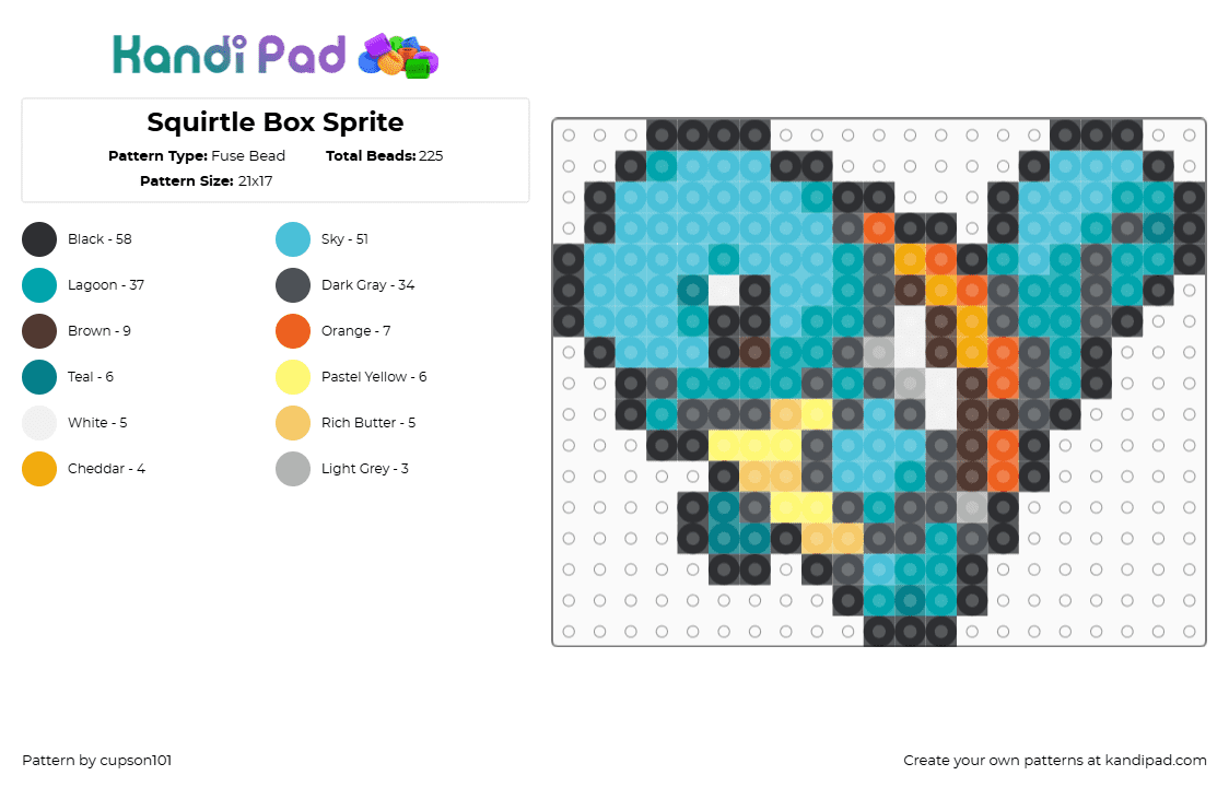 Squirtle Box Sprite - Fuse Bead Pattern by cupson101 on Kandi Pad - gray,light blue,teal