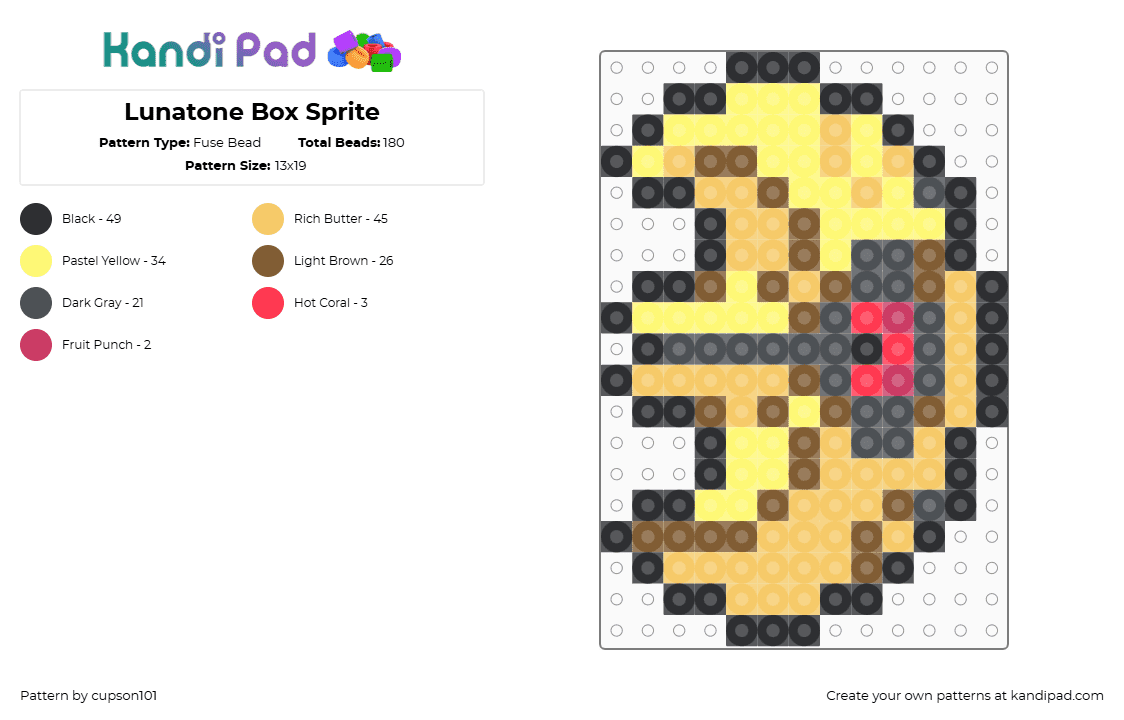 Lunatone Box Sprite - Fuse Bead Pattern by cupson101 on Kandi Pad - yellow,tan