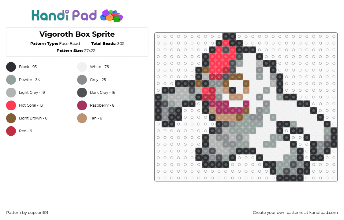 Vigoroth Box Sprite - Fuse Bead Pattern by cupson101 on Kandi Pad - gray,beige