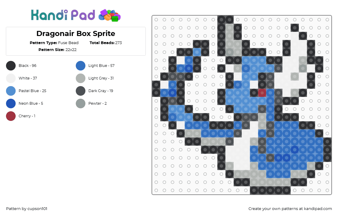 Dragonair Box Sprite - Fuse Bead Pattern by cupson101 on Kandi Pad - beige,blue