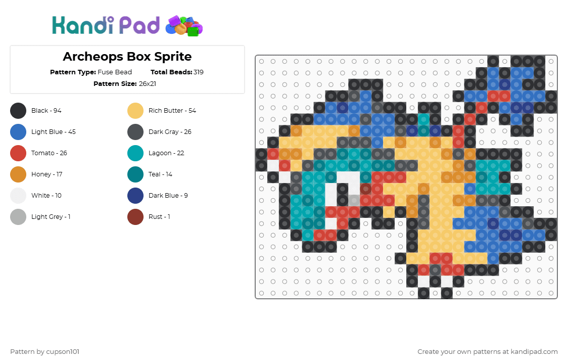 Archeops Box Sprite - Fuse Bead Pattern by cupson101 on Kandi Pad - yellow,teal,blue