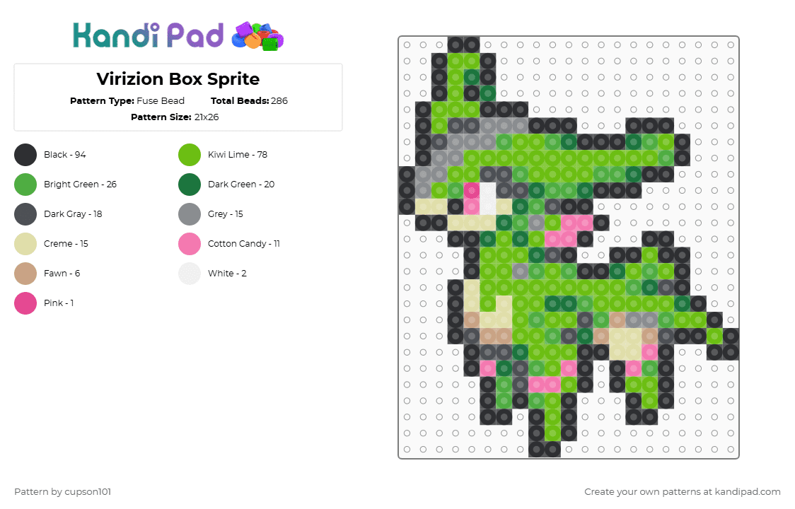 Virizion Box Sprite - Fuse Bead Pattern by cupson101 on Kandi Pad - green