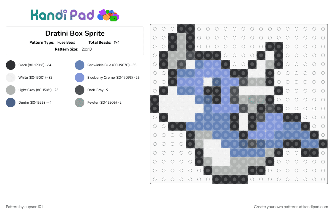 Dratini Box Sprite - Fuse Bead Pattern by cupson101 on Kandi Pad - blue, light blue
