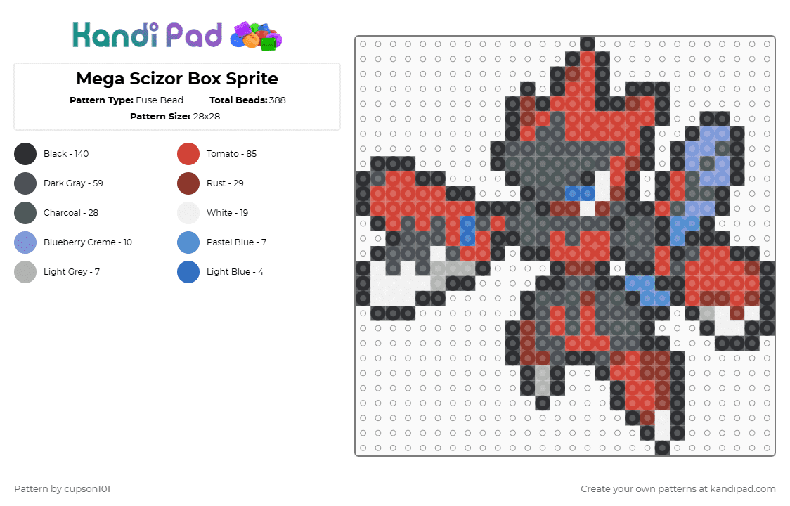 Mega Scizor Box Sprite - Fuse Bead Pattern by cupson101 on Kandi Pad - gray,red
