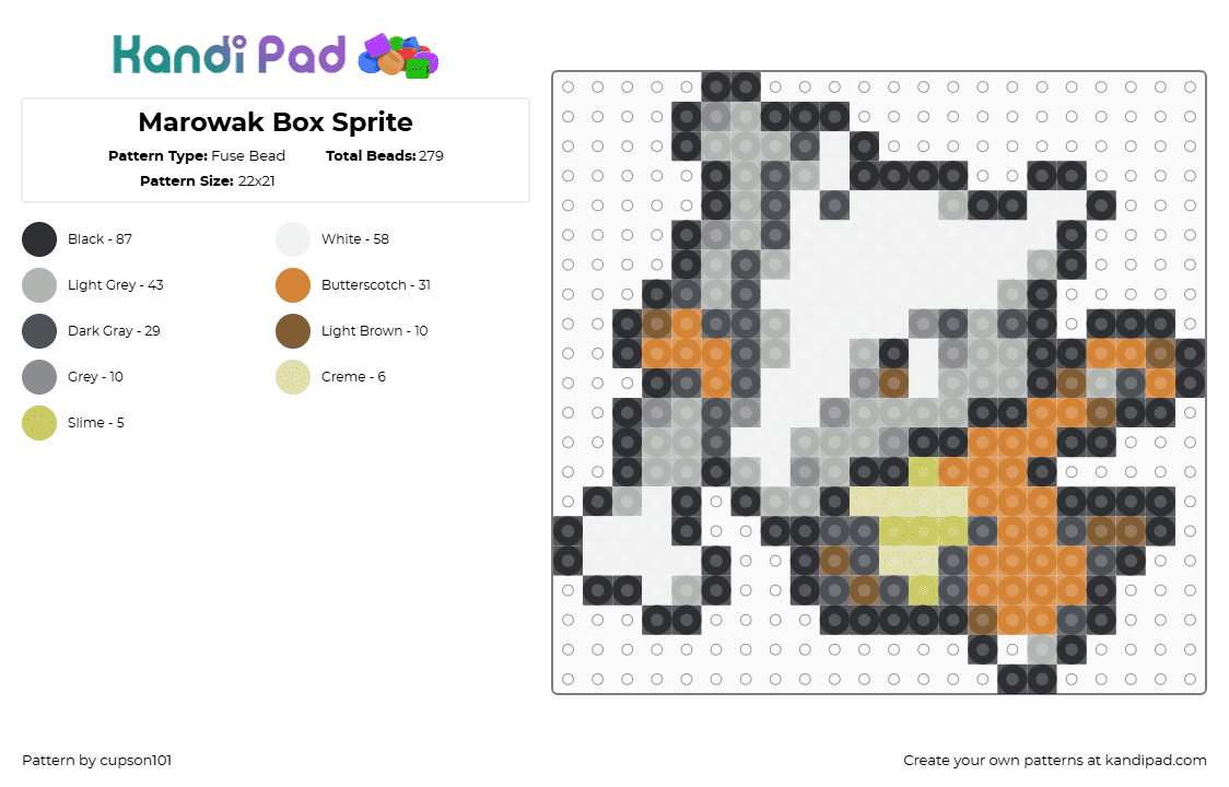 Marowak Box Sprite - Fuse Bead Pattern by cupson101 on Kandi Pad - marowak,pokemon,bone,character,gaming,white,tan