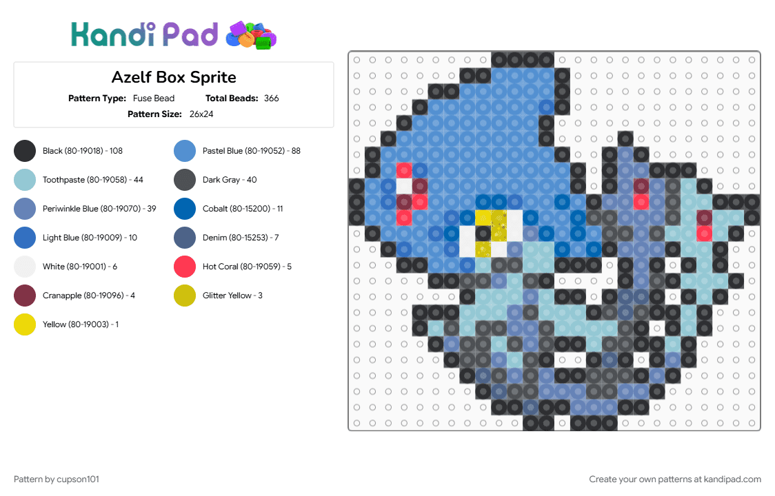 Azelf Box Sprite - Fuse Bead Pattern by cupson101 on Kandi Pad - blue, gray, light blue