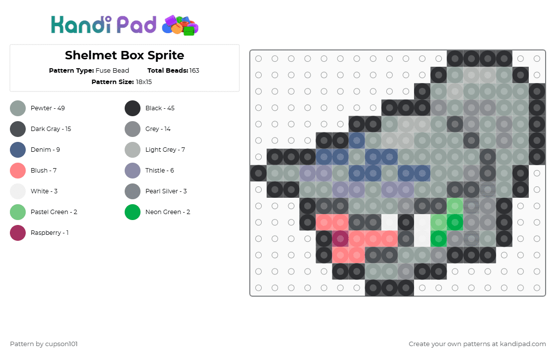 Shelmet Box Sprite Fuse Bead Pattern - Kandi Pad | Kandi Patterns, Fuse ...