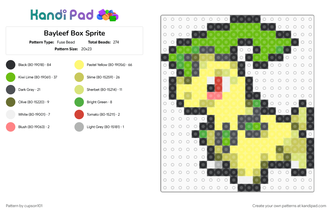 Bayleef Box Sprite - Fuse Bead Pattern by cupson101 on Kandi Pad - green, yellow