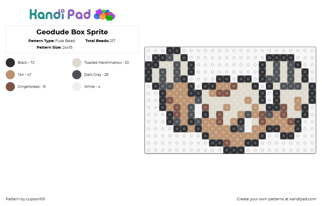 Geodude Box Sprite - Fuse Bead Pattern by cupson101 on Kandi Pad - geodude,pokemon,character,gaming,tan,beige