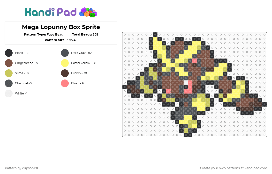 Mega Lopunny Box Sprite - Fuse Bead Pattern by cupson101 on Kandi Pad - gray,tan,yellow,green