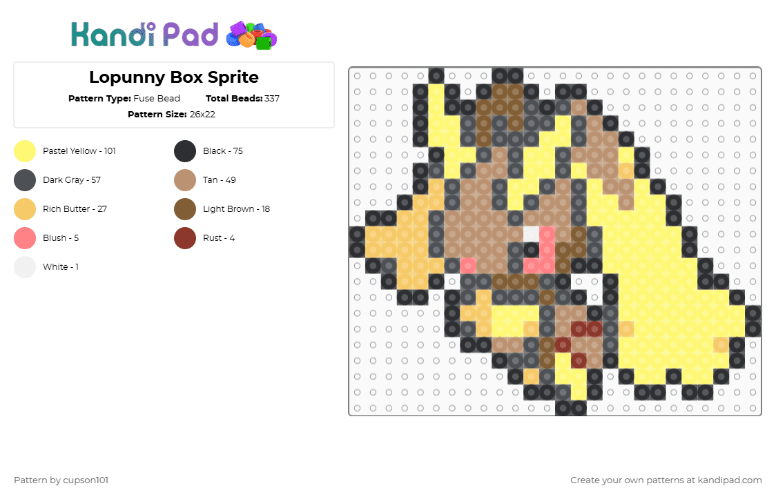 Lopunny Box Sprite - Fuse Bead Pattern by cupson101 on Kandi Pad - gray,yellow,beige