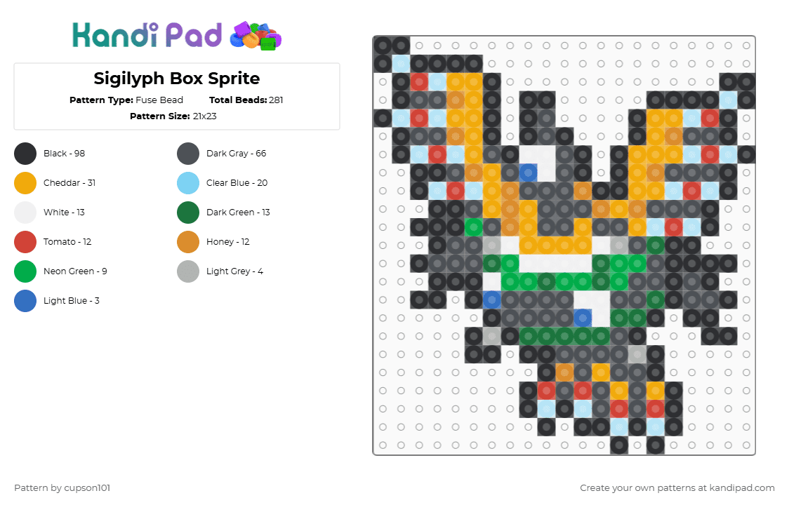 Sigilyph Box Sprite - Fuse Bead Pattern by cupson101 on Kandi Pad - gray,green,orange