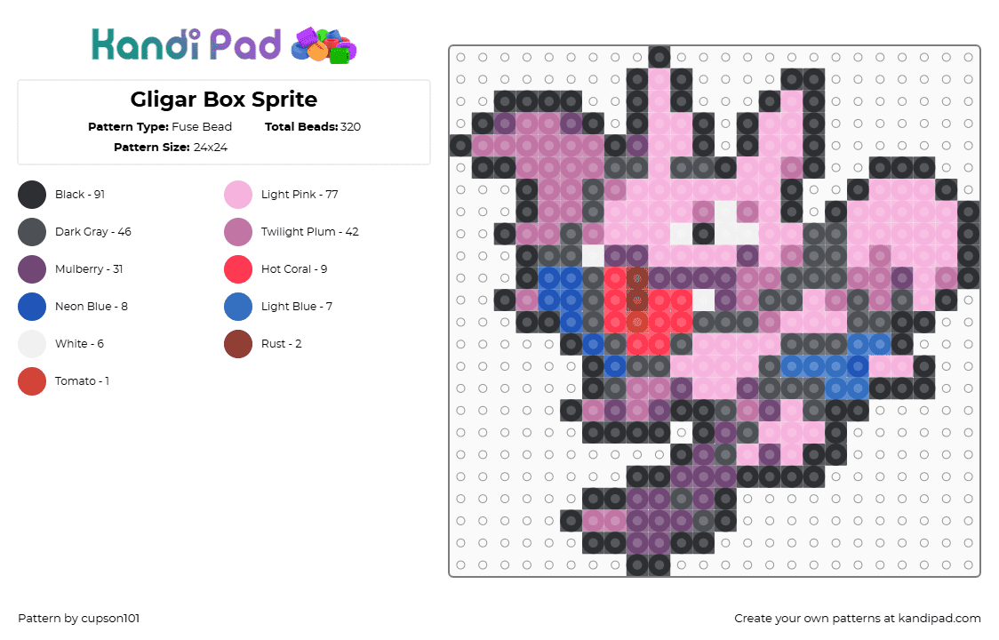 Gligar Box Sprite - Fuse Bead Pattern by cupson101 on Kandi Pad - pink