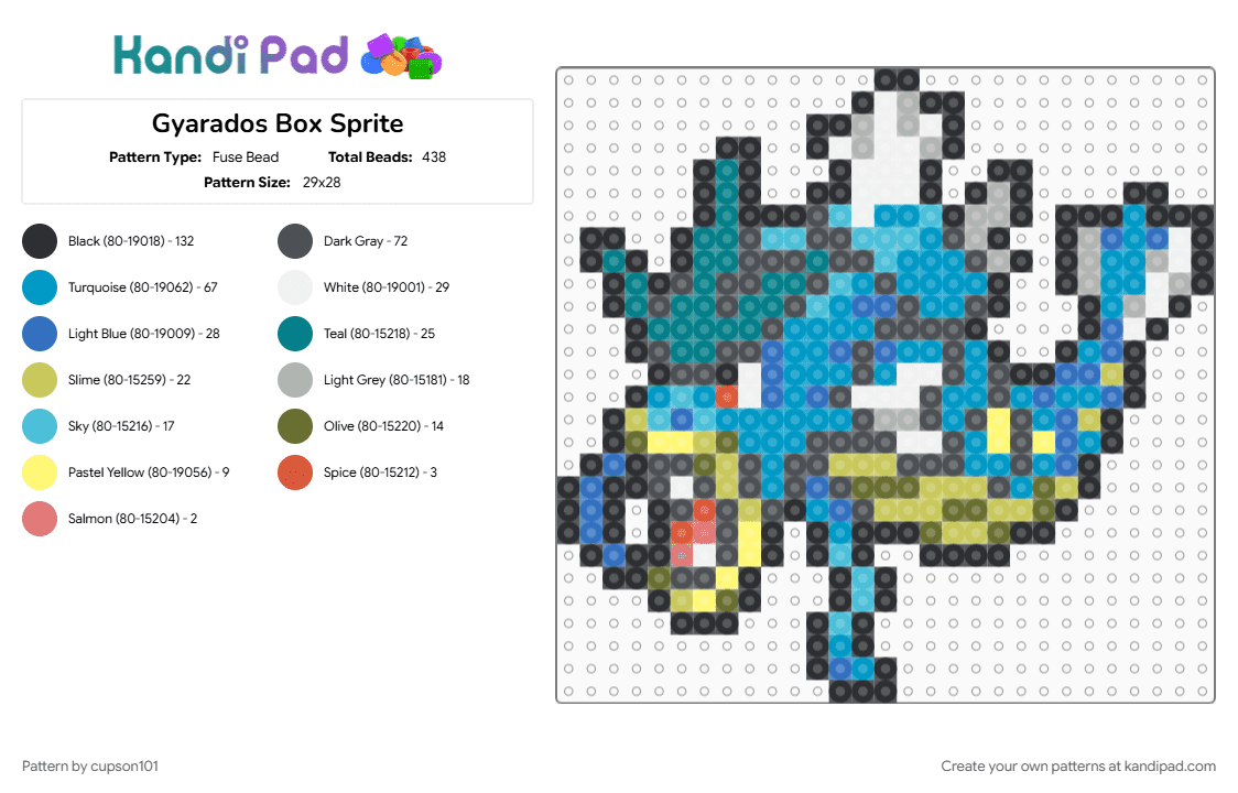 Gyarados Box Sprite - Fuse Bead Pattern by cupson101 on Kandi Pad - blue, gray, gyrados, light blue, pokemon