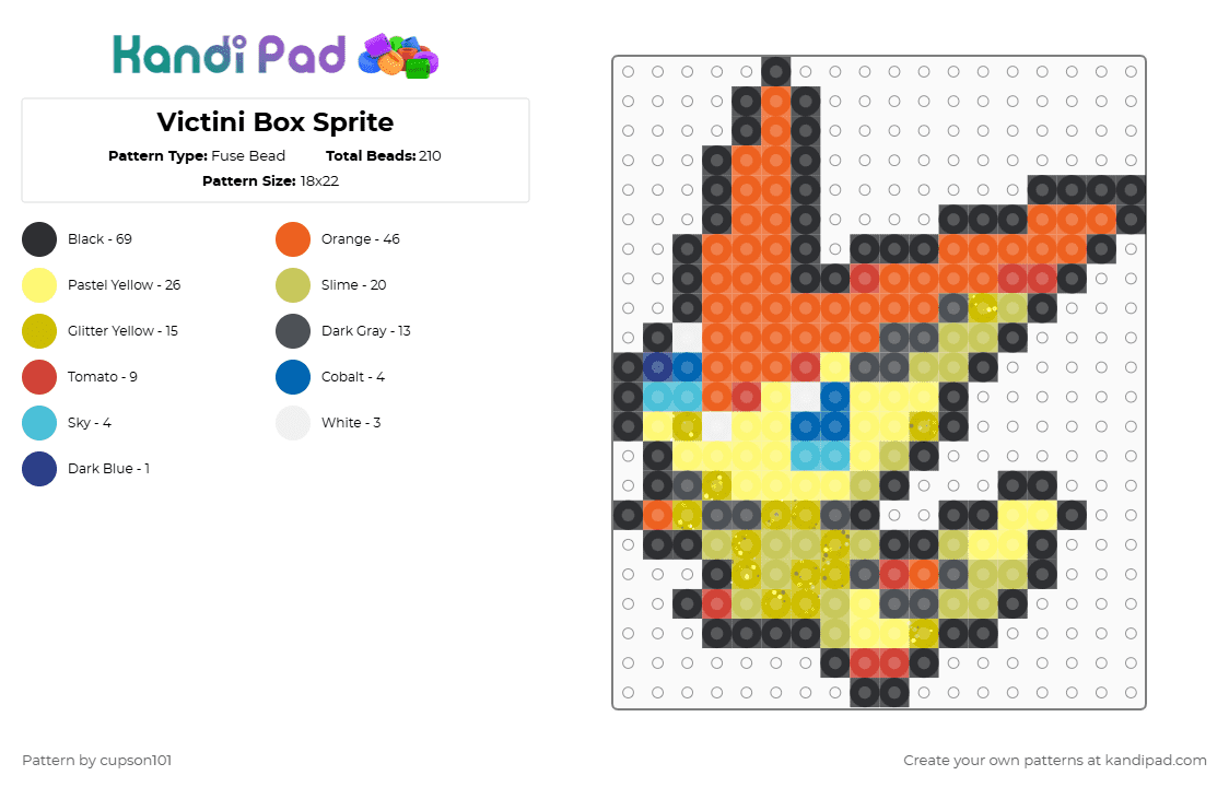 Victini Box Sprite - Fuse Bead Pattern by cupson101 on Kandi Pad - yellow,orange,green