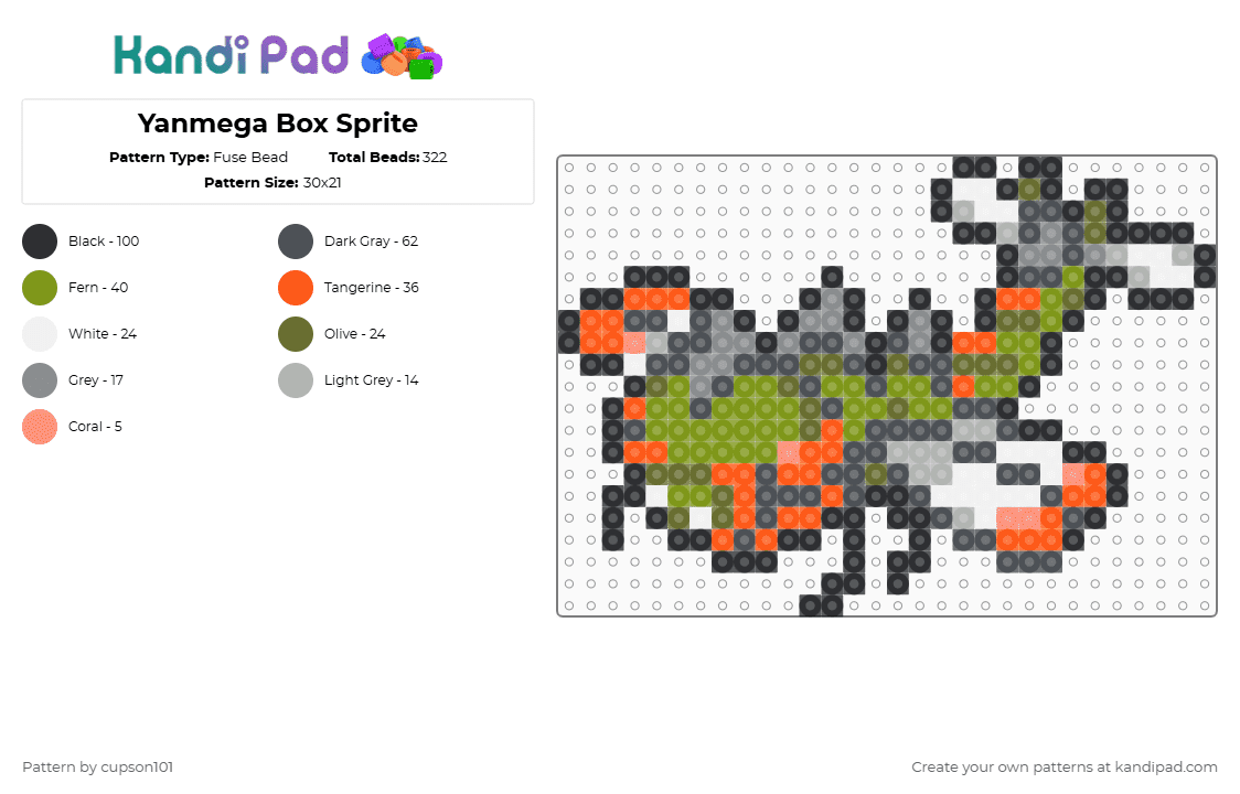 Yanmega Box Sprite - Fuse Bead Pattern by cupson101 on Kandi Pad - gray,gold