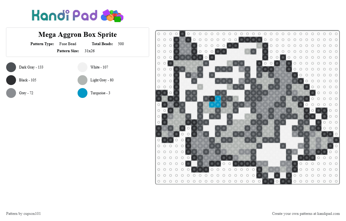 Mega Aggron Box Sprite - Fuse Bead Pattern by cupson101 on Kandi Pad - gray