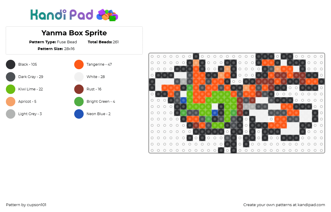 Yanma Box Sprite - Fuse Bead Pattern by cupson101 on Kandi Pad - gray,green,orange