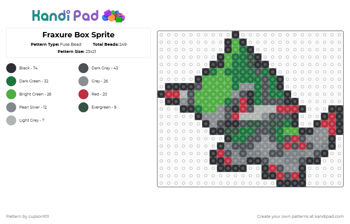 Fraxure Box Sprite - Fuse Bead Pattern by cupson101 on Kandi Pad - gray,green